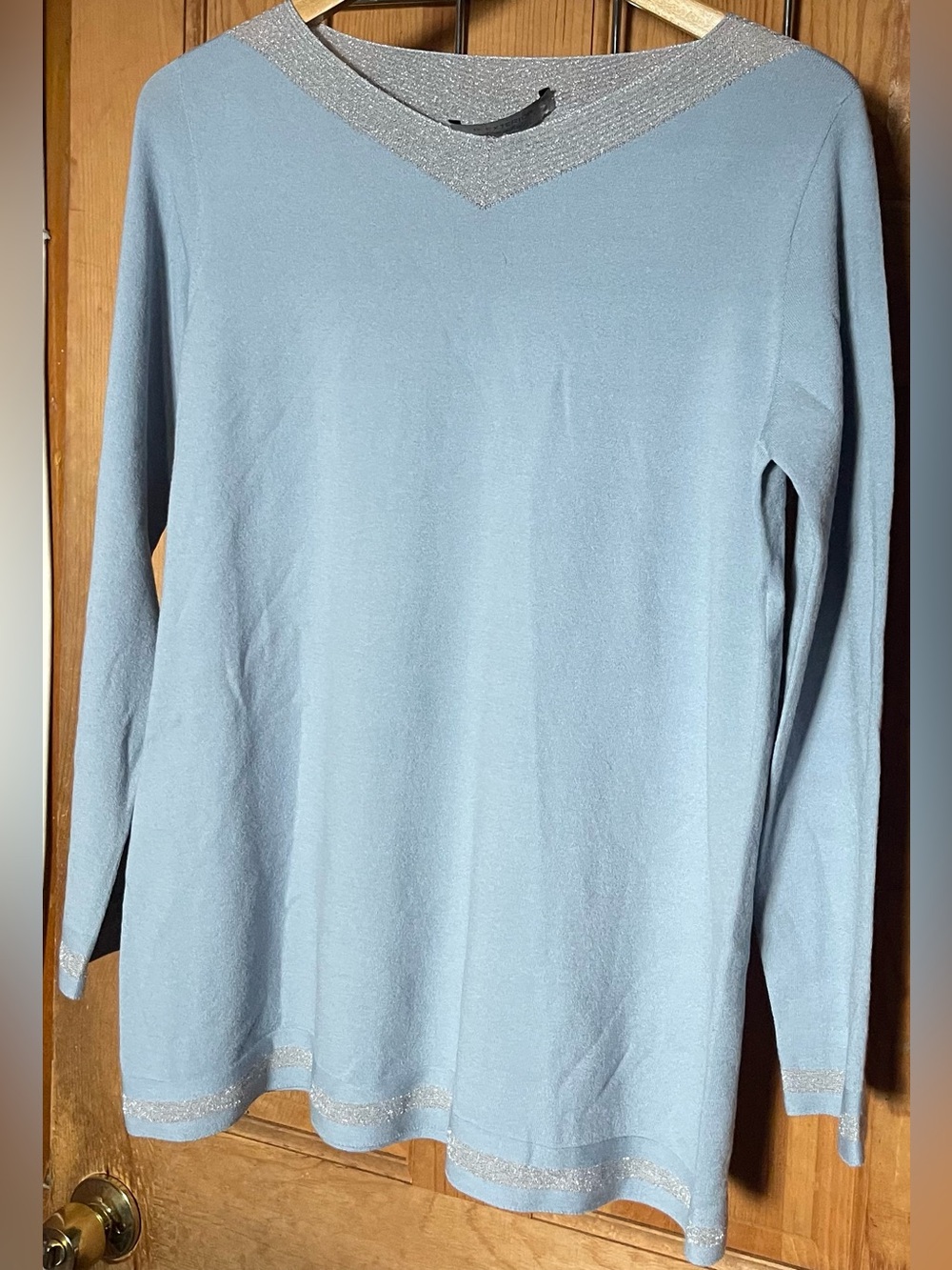 D. EXTERIOR Made in Italy Blue Wool Blend Sweater Silver Metallic Trim L